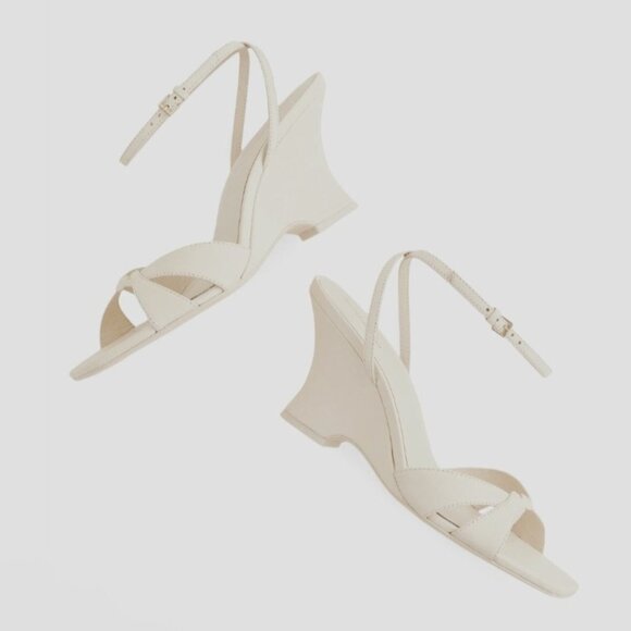 Reformation Margot Leather Wedges Ivory Strappy Sandals Size 7 - Picture 11 of 14